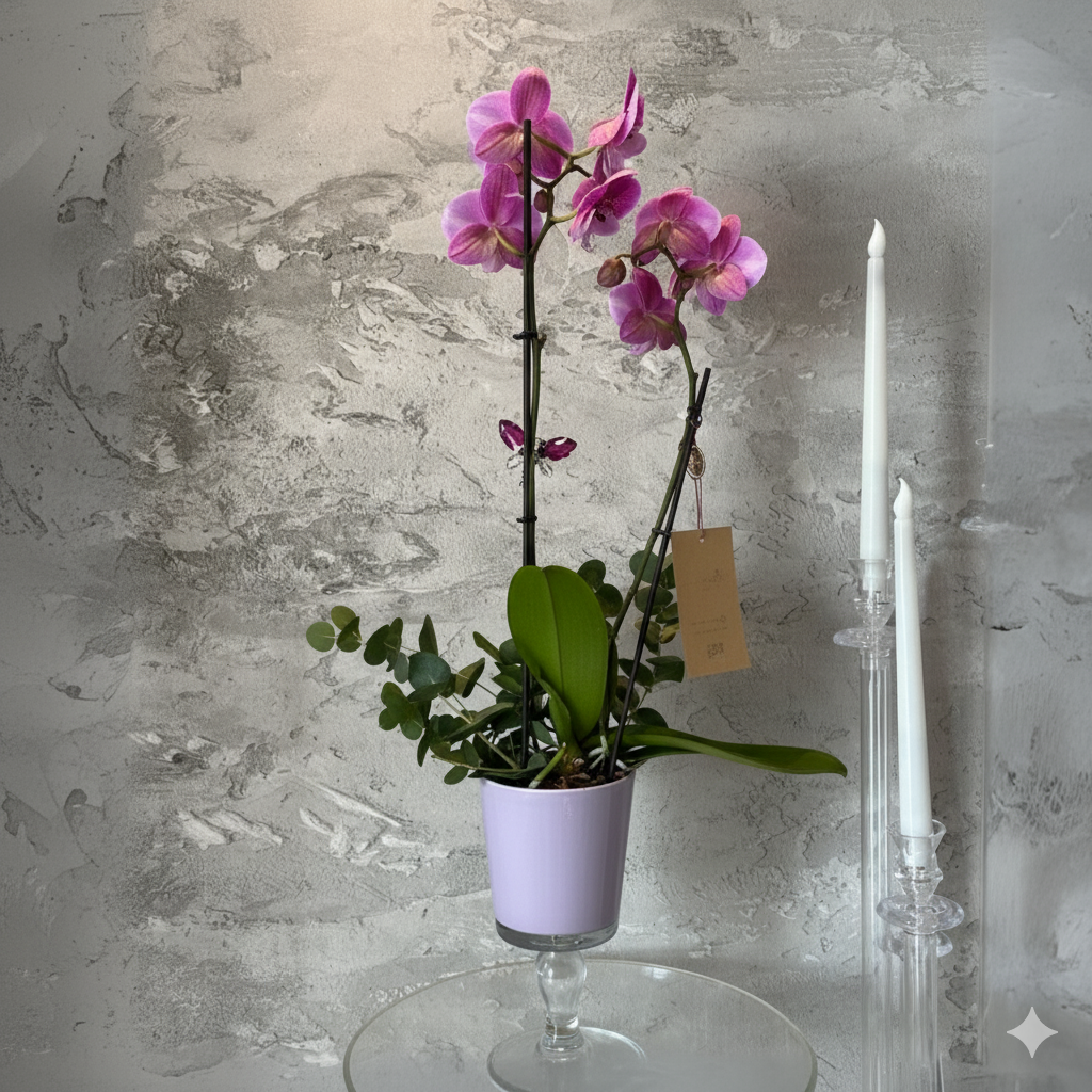 Ayaklı Vazoda Pembe Orkide Aranjmanı
